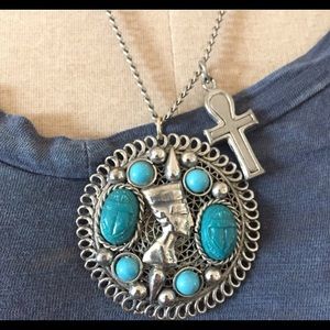 Vintage Nefertiti Scarab Necklace Egyptian Revival